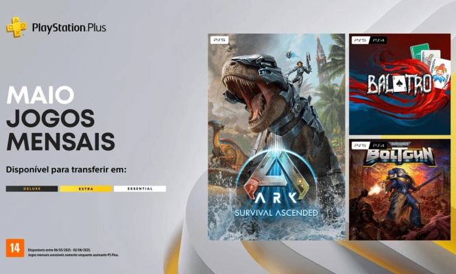 PS Plus de Maio é revelada: ARK, Balatro e mais chegarão ao serviço