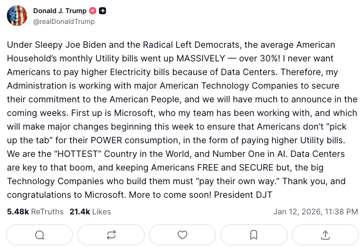 VKC5AfeFvPv3CQCh3ccPhU Trump endurece regras e exige que datacenters de IA arquem com seus próprios custos de energia